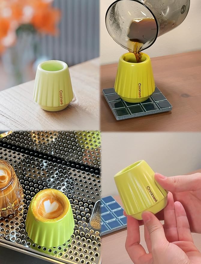 Cocinare KissCup Ceramic Espresso Cup – 2.2oz Demitasse Cup for Espresso, Pour-over coffee & Tea, Lime Green, Ceramic Collection