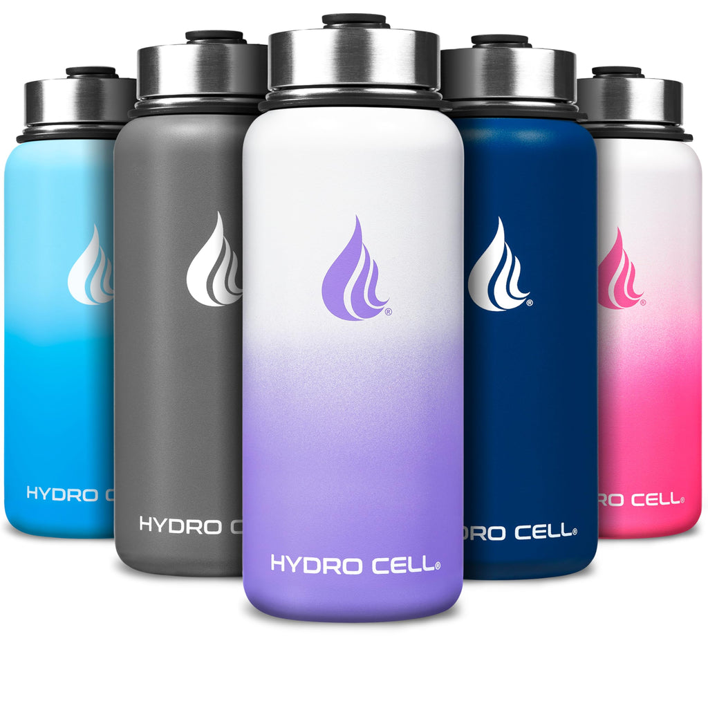 HYDRO CELL Stainless Steel Insulated Water Bottle with Straw - For Cold & Hot Drinks - Metal Vacuum Flask with Screw Cap and Modern Leakproof Sport Thermos for Adults (Lavender/White 32oz)