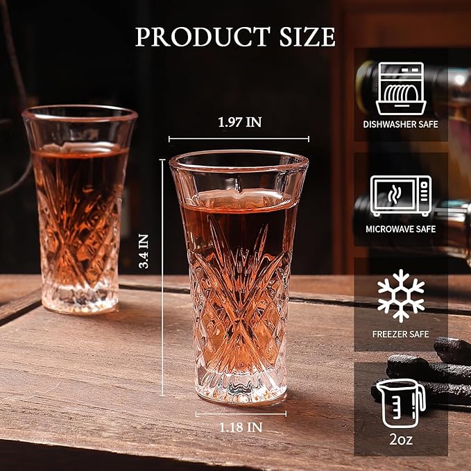2 oz Shot Glasses Set,12-Pack Shot Glass with Heavy Base Crystal Shot Glasses Bulk Small Glass Cups for Liqueur Spirits Bar Party Favor Housewarming Gift