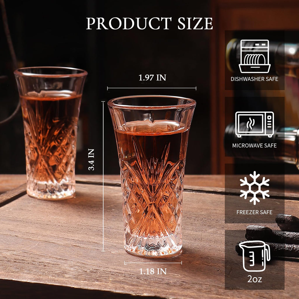 LOBUBT 6 Pack Shot Glass Bulk Set with Heavy Base 2 OZ Small Shot Cups for Vodka, Whiskey, Tequila, Espresso, Liquor Set
