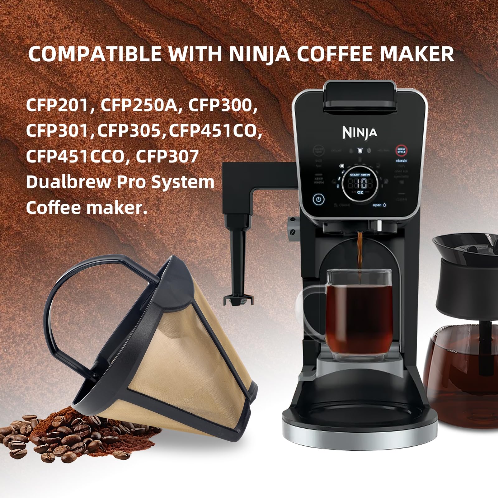 Coffee Permanent Filter for Ninja CFP Dual Brew Models 1 Pack