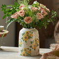 Levvohd Vintage Ceramic Vase, Sunflower Pattern 7.9 Inch, Medium Cylinder