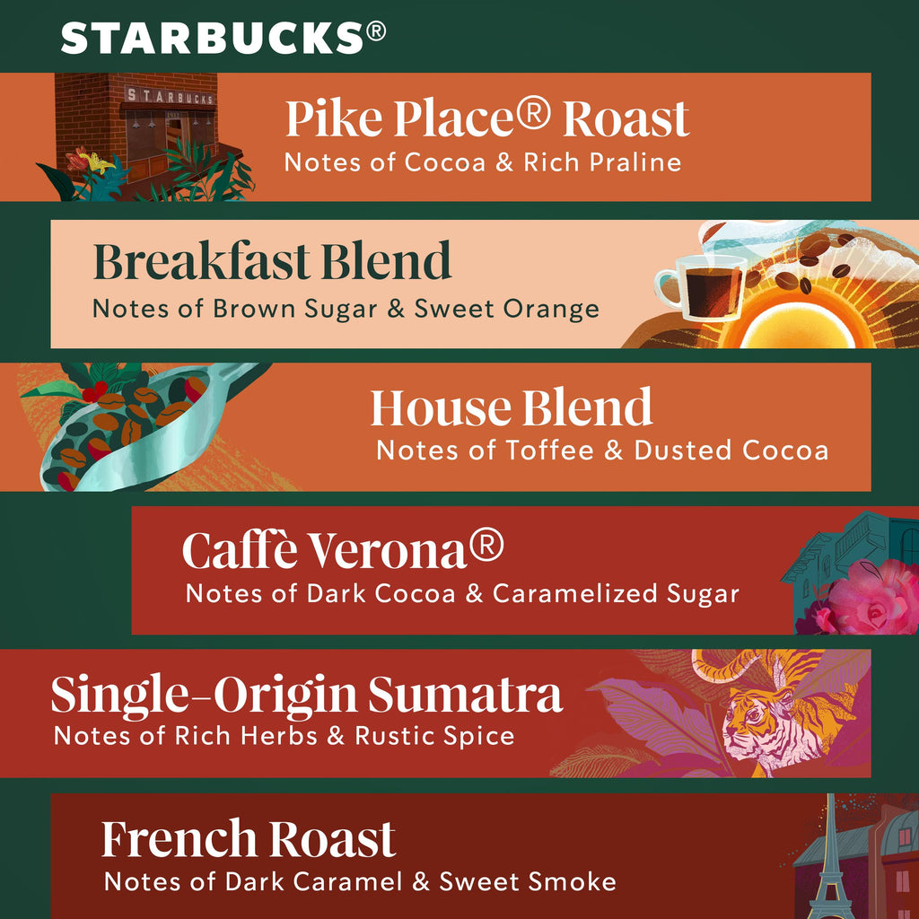 Starbucks K-Cup Coffee Pods, Starbucks Blonde, Medium and Dark Roast Hot or Iced Coffee, Variety Pack, 60 Keurig Pods