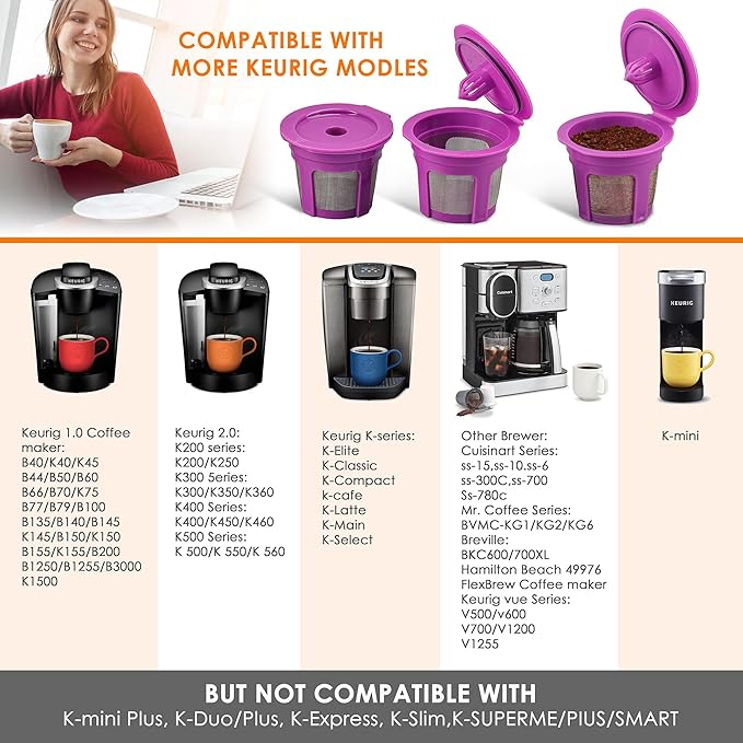 4 Pack Reusable K Cups Coffee Filters, Compatible with Keurig Brewers 1.0 and 2.0Coffee Makers - Universal Kcup Filters