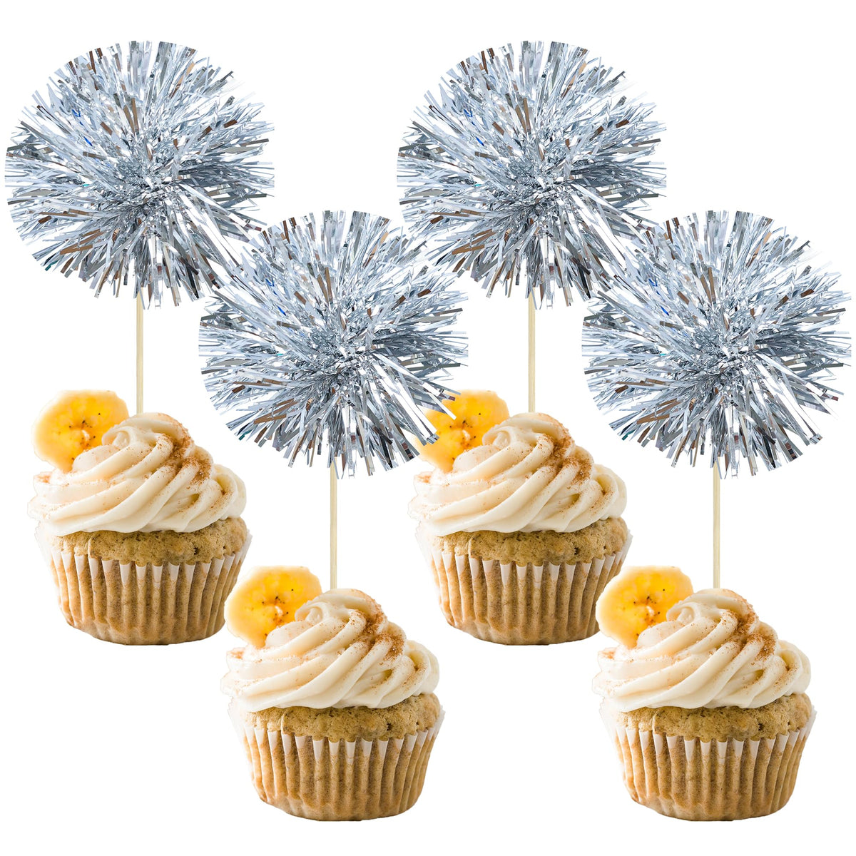 Gyufise 30Pcs Foil Firework Cupcake Toppers Sparkle Tinsel Cake Toppers Tinsel Drink Cake Decoration Cocktail Picks for Birthday Wedding Graduation Party Supplies Dark Blue