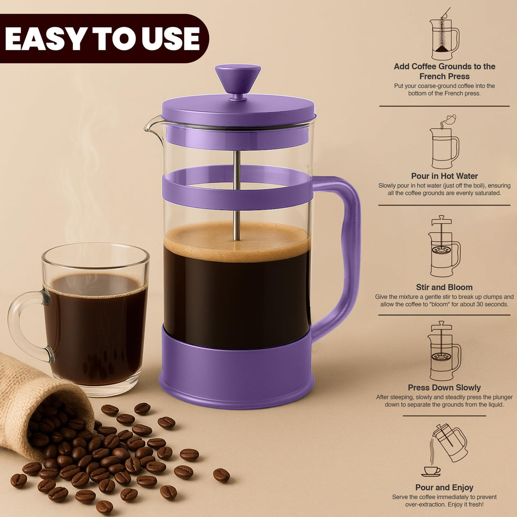 Utopia Kitchen Borosilicate Glass French Press Coffee Maker 34 Oz, Plum
