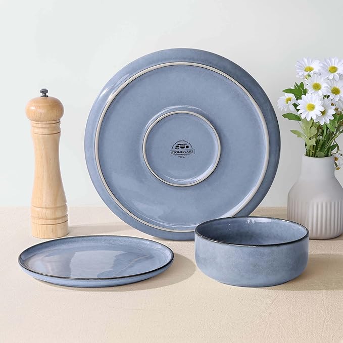 Herogo 6-Piece Stoneware Dinner Plates Set, 10.43" Ceramic Round Plate Set, Handmade Double Reactive Glaze Dinnerware Plates for Kitchen, Microwave, Oven and Dishwasher Safe, Haze Blue