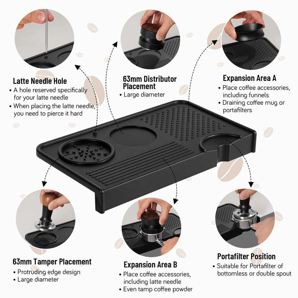 NiRiOLD Espresso Tamping Mat, Coffee Tamper Mat, Food Grade Silicone 10.43″×5.63″ Portafilter Mat for Barista Espresso Machine Acceessories, Waterproof Heat Resistant Tamp Station for counter (Black)