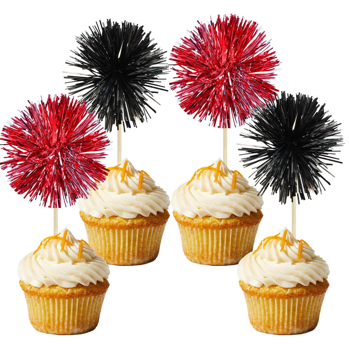 Gyufise 30Pcs Foil Firework Cupcake Toppers Sparkle Tinsel Cake Toppers Tinsel Drink Cake Decoration Cocktail Picks for Birthday Wedding Graduation Party Supplies Dark Blue