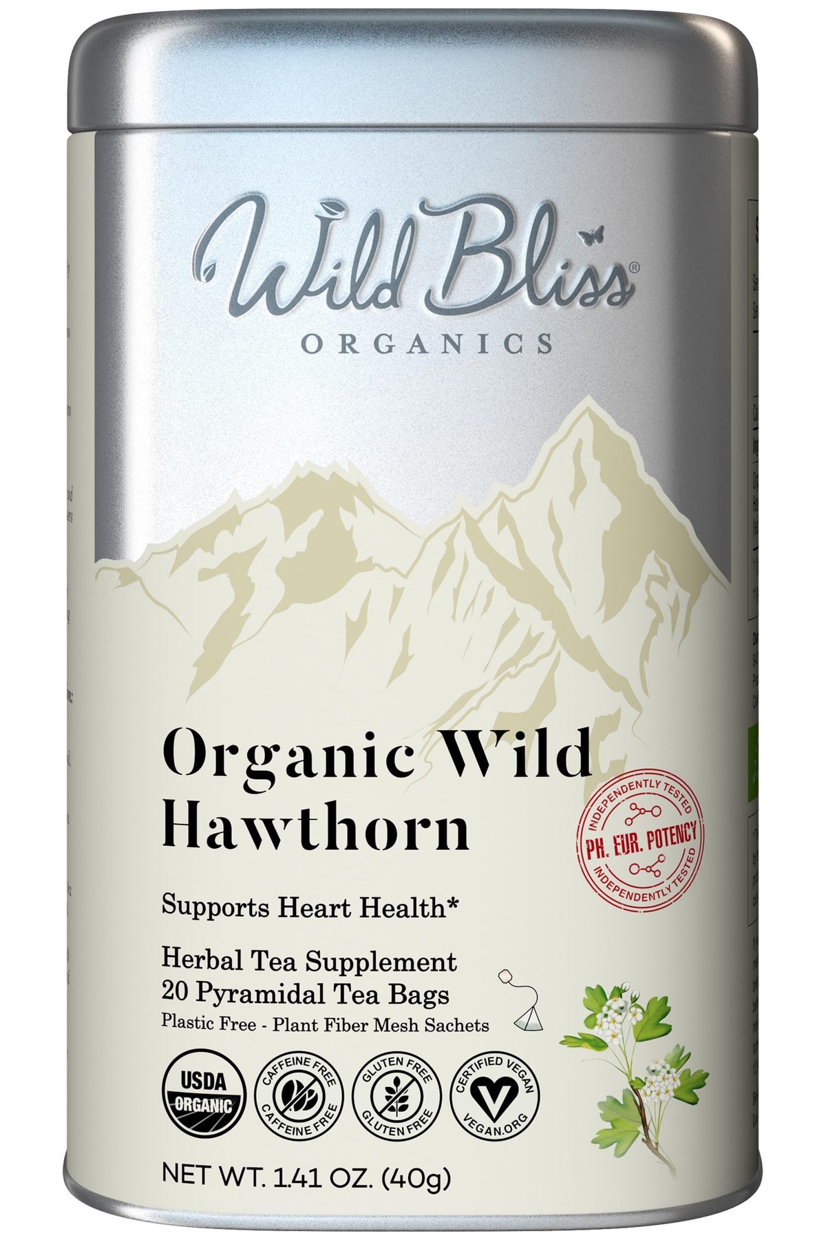 Wild Bliss Organic Chamomile Tea - Caffeine Free Calming Herbal Support - Pharmacopoeia Potency - 20 Plant Based Tea Bags