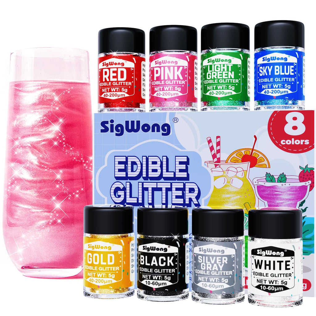 Edible Glitter - 8 Colors Luster Dust Edible Set for Drinks, Food Grade Edible Glitter Dust for Cake Decorating, Cocktail, Fondant, Strawberries, Candy, Cookie, Chocolate, Vegan and Gluten Free - 5g/bottle