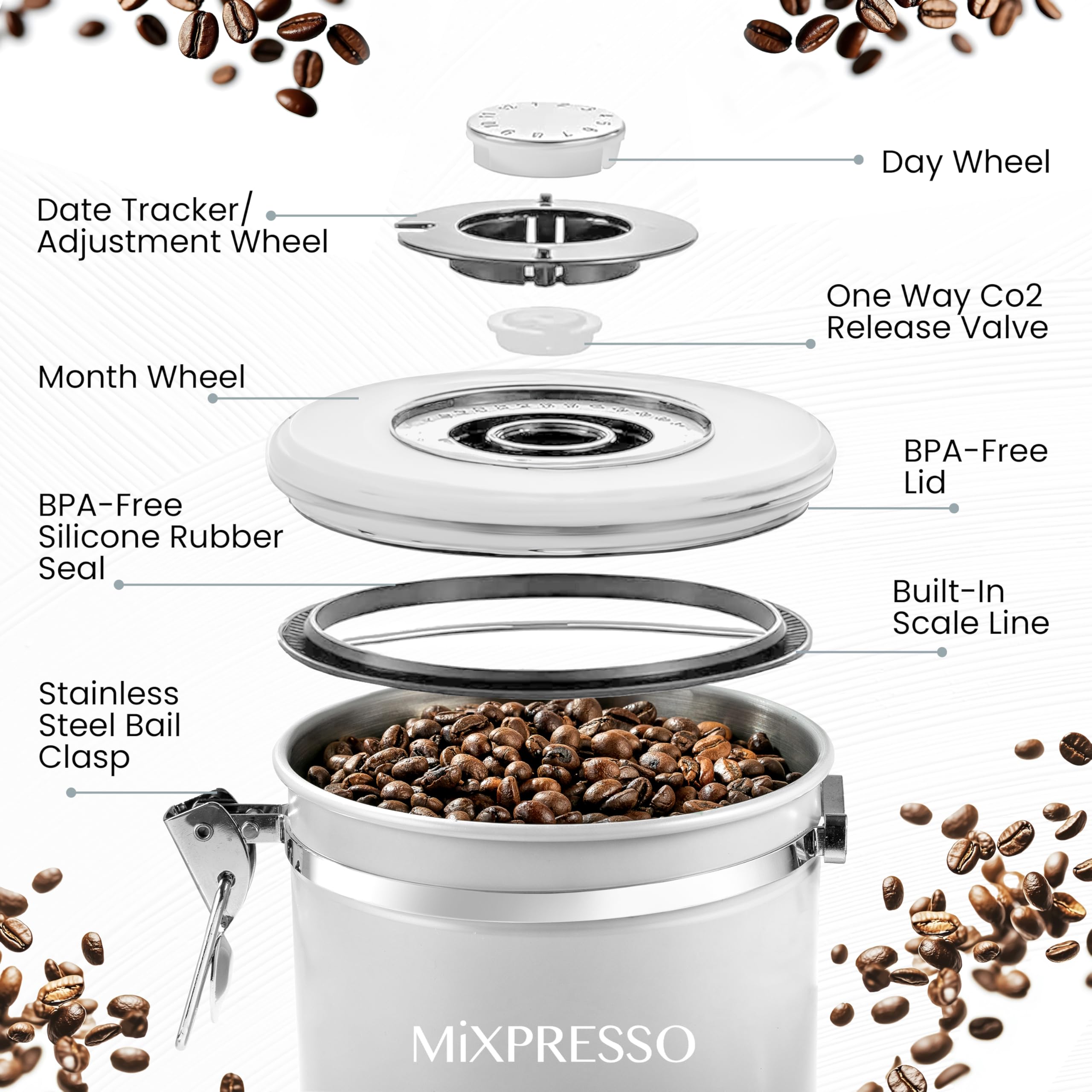 Mixpresso Coffee Canister, Airtight Coffee Bean Storage Container 16oz