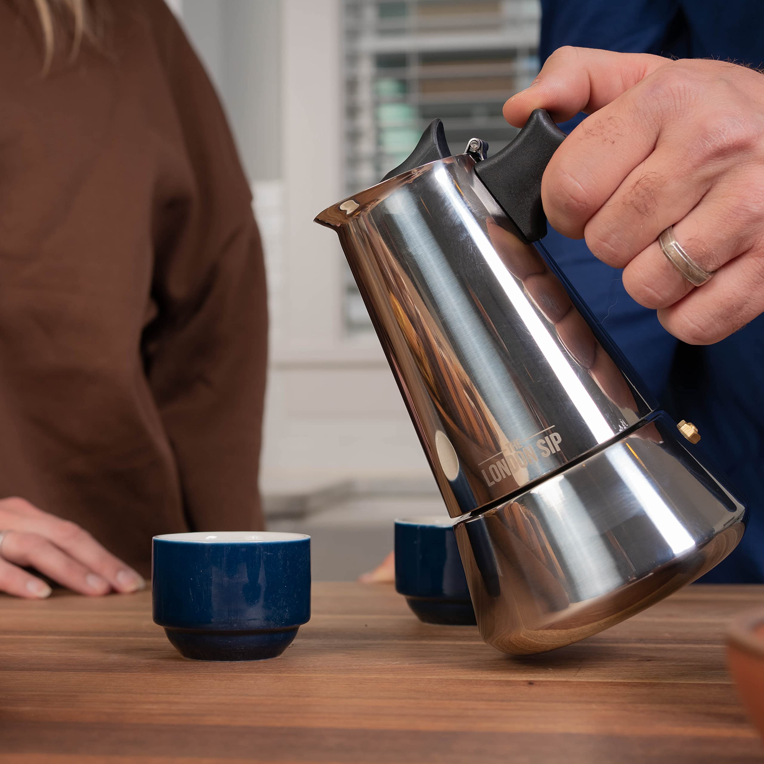 London Sip Stainless Steel Stovetop Espresso Maker Moka Pot Italian Coffee Percolator, Silver, 3 Espresso Cups