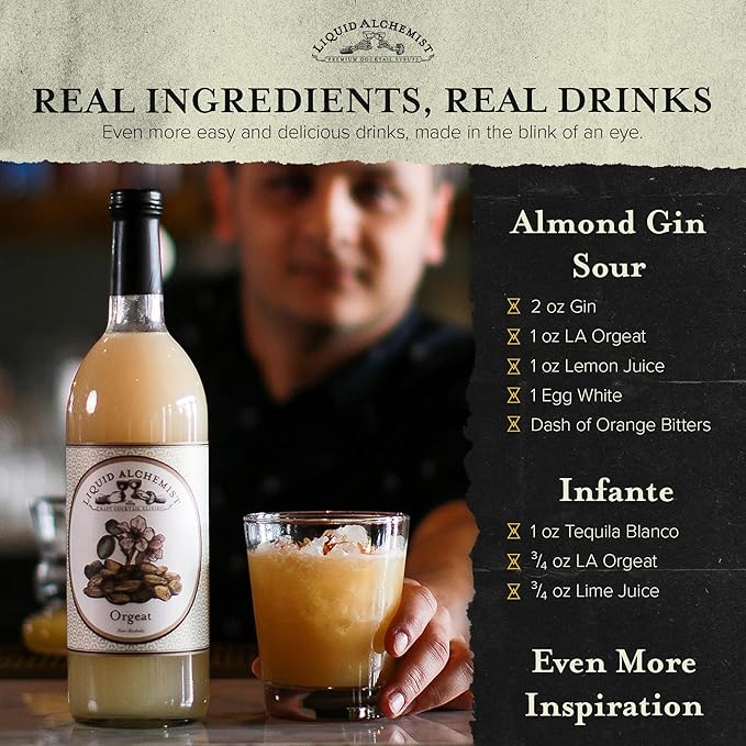 Liquid Alchemist Orgeat Syrup for Cocktails - Real Ingredients Make Our Almond Syrup the Perfect Mai Tai Mix - Non-GMO, Gluten Free & Vegan (12 oz)