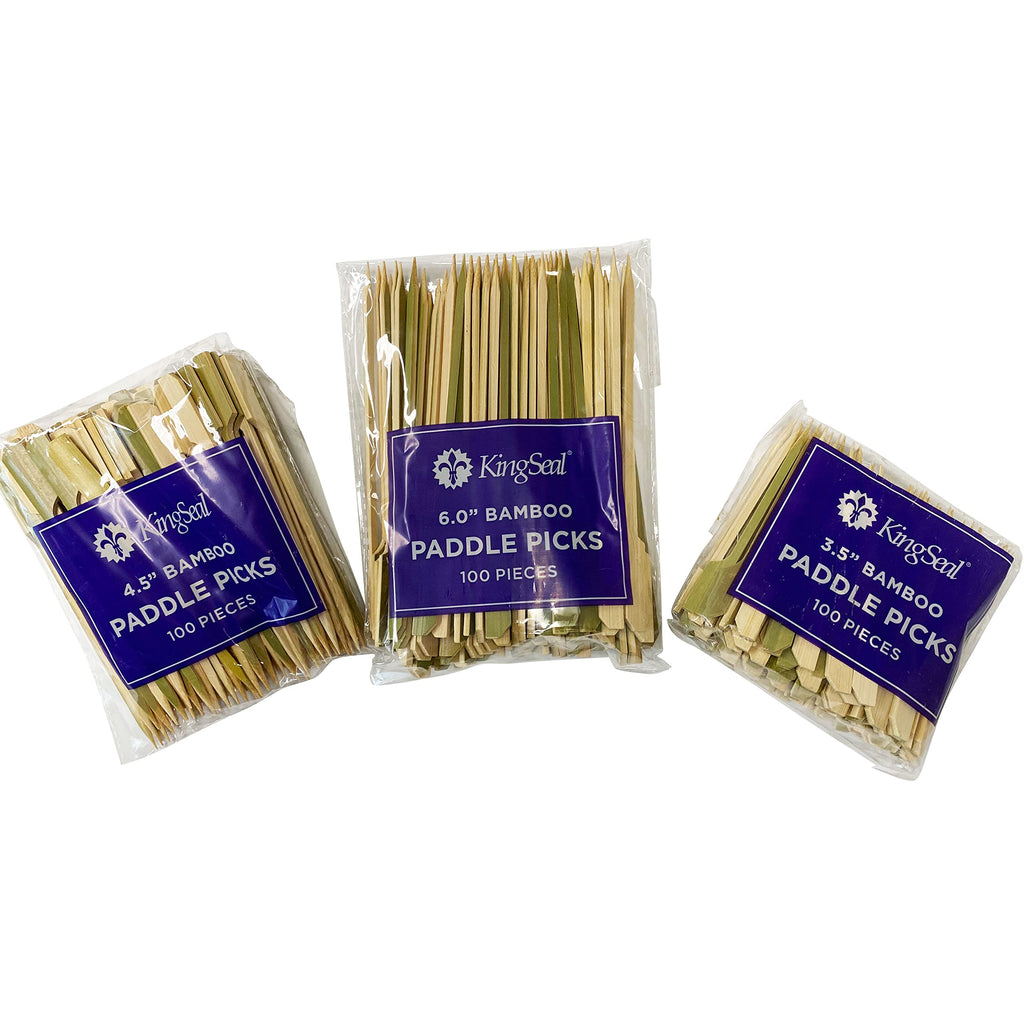1000 Count | KingSeal Natural Green Bamboo Wood Paddle Picks, Skewers for Appetizers and Cocktails, 4.5 Inches, Bulk Pack - 10 Packs of 100