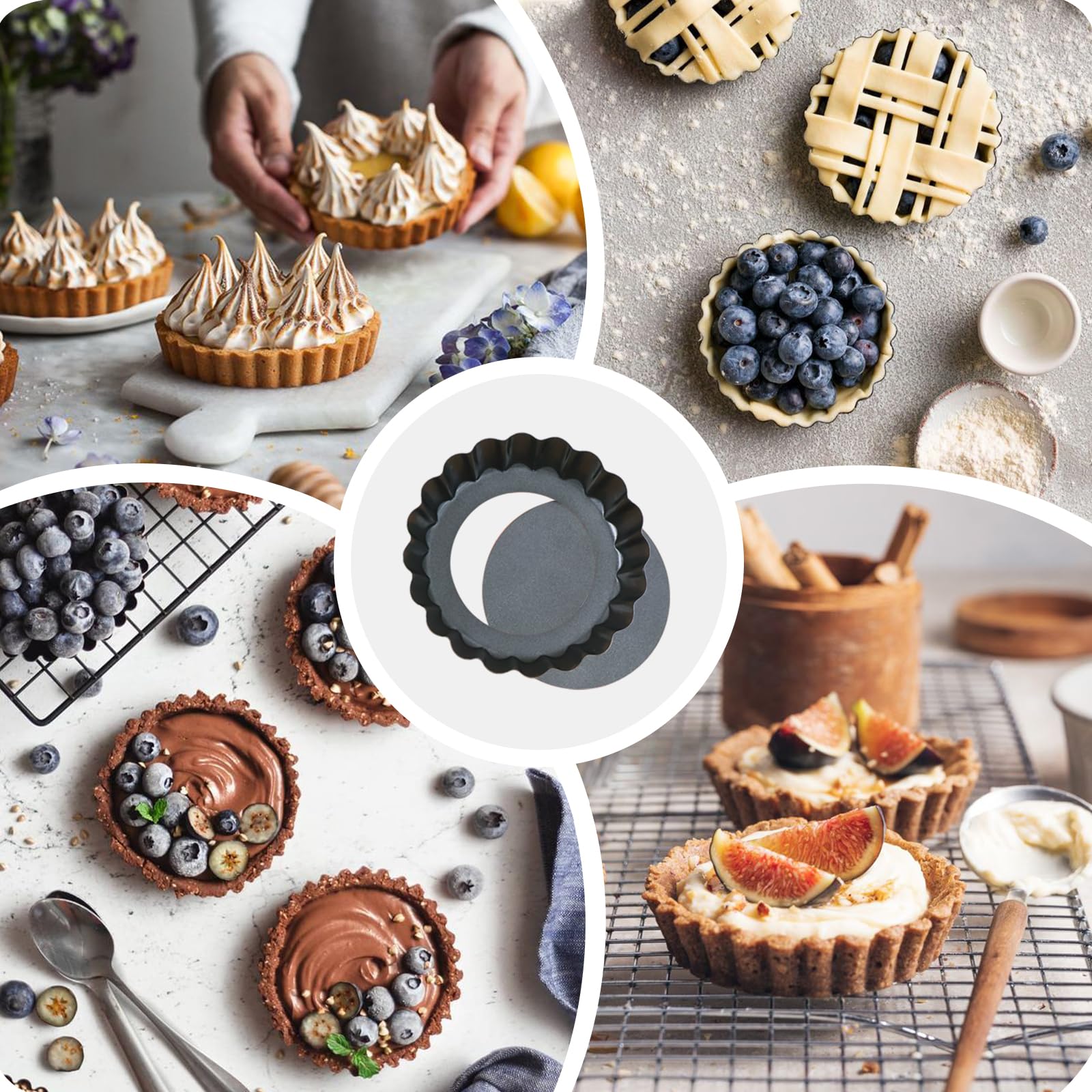Mini Tart Pans Removable Bottom: Nonstick 4 Inch Quiche Pan Fluted Edge