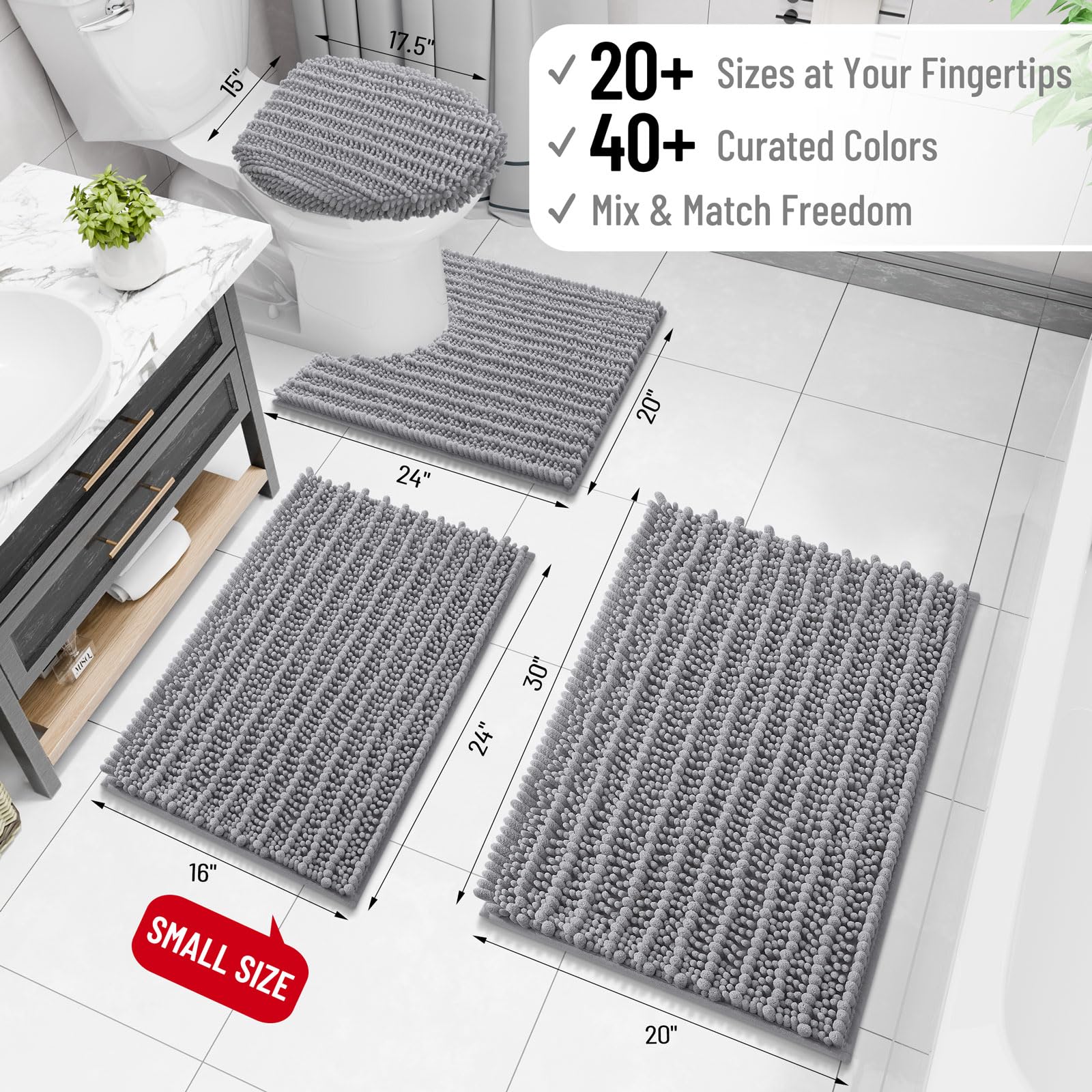 Arotive Bathroom Rugs Mat 59x35, Soft Absorbent Chenille Shaggy Bath Mat