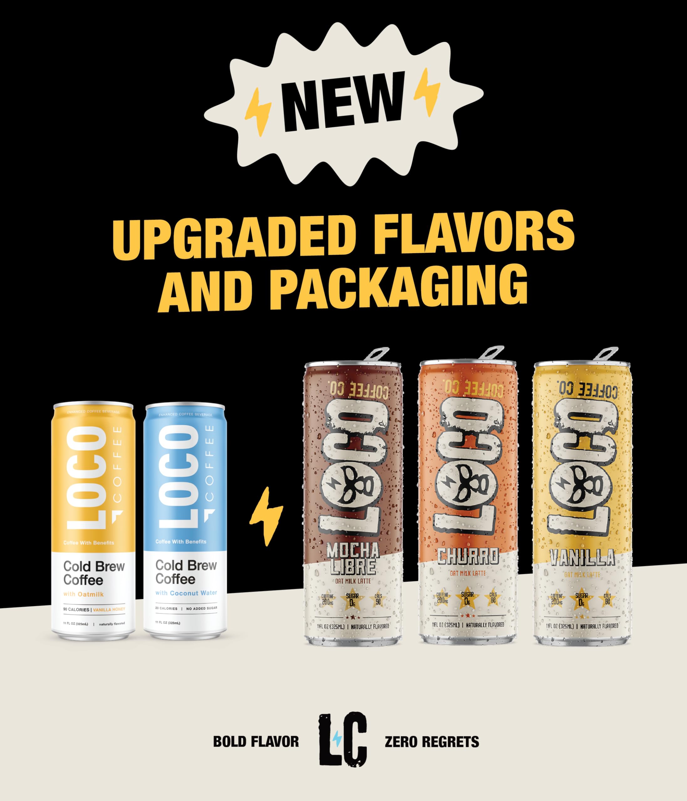Loco Coffee Mocha Latte 11 Ounce Can, 12 Count | Zero Sugar, 200mg Caffeine | Gluten Free and Dairy Free | Low Calorie Iced Coffee