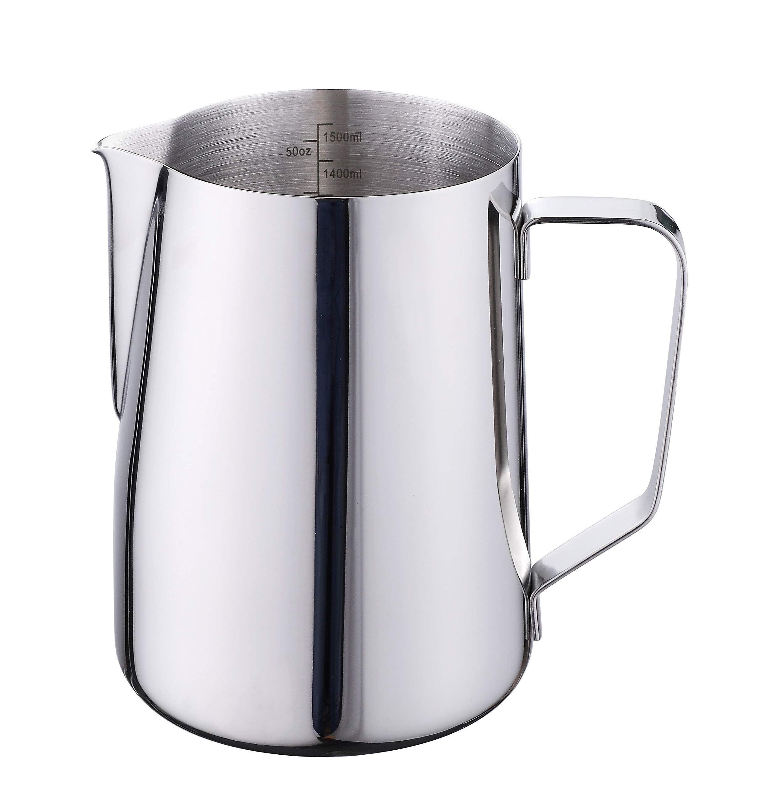 Joytata 50oz Milk Frothing Pitcher Stainless Steel Cup Double Measurement Scales Perfect for Latte Art,Espresso Maker,Cappuccino Maker-18/8 Stainless Steel Milk Frother Steaming Pitcher