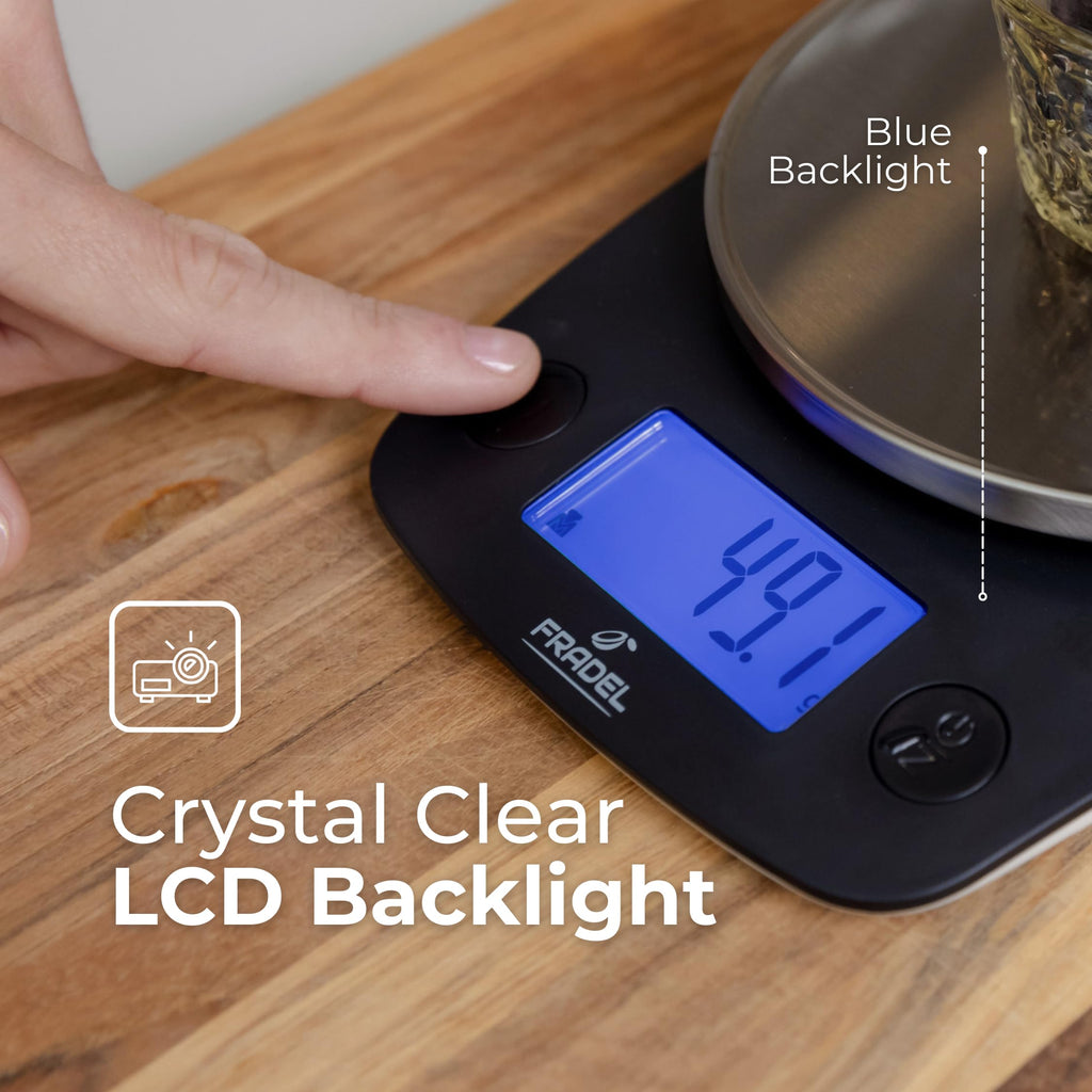 Fradel 0.1g Digital Kitchen Food Scale in Grams & Ounces - 11lb, for Cooking, Baking, Weight Loss - Round