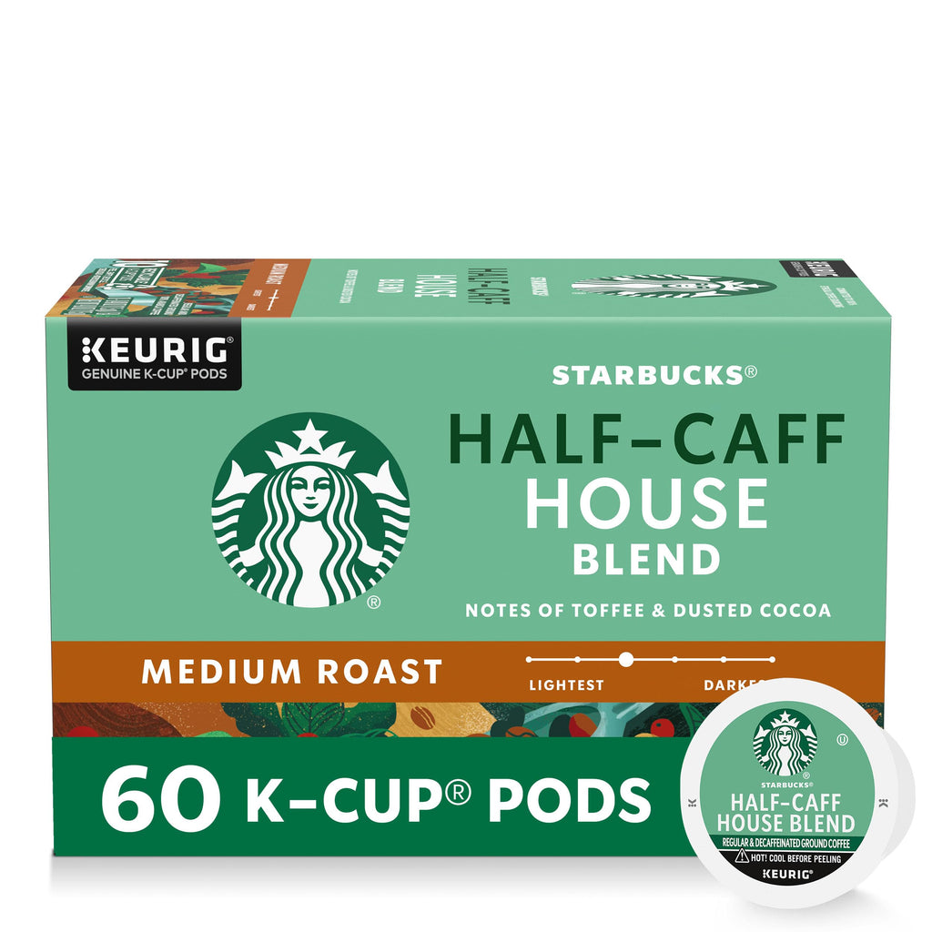 Starbucks K-Cup Coffee Pods, Half-Caff House Blend, 6 Boxes 60 Count