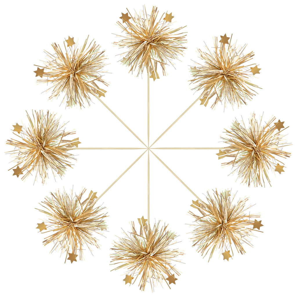 Gyufise 30Pcs Foil Firework Cupcake Toppers Happy Birthday Cake Toppers Sparkle Tinsel Flower Drink Stirrers Cocktail Food Fruit Toothpicks for Valentine's Day Party Supplies Gold