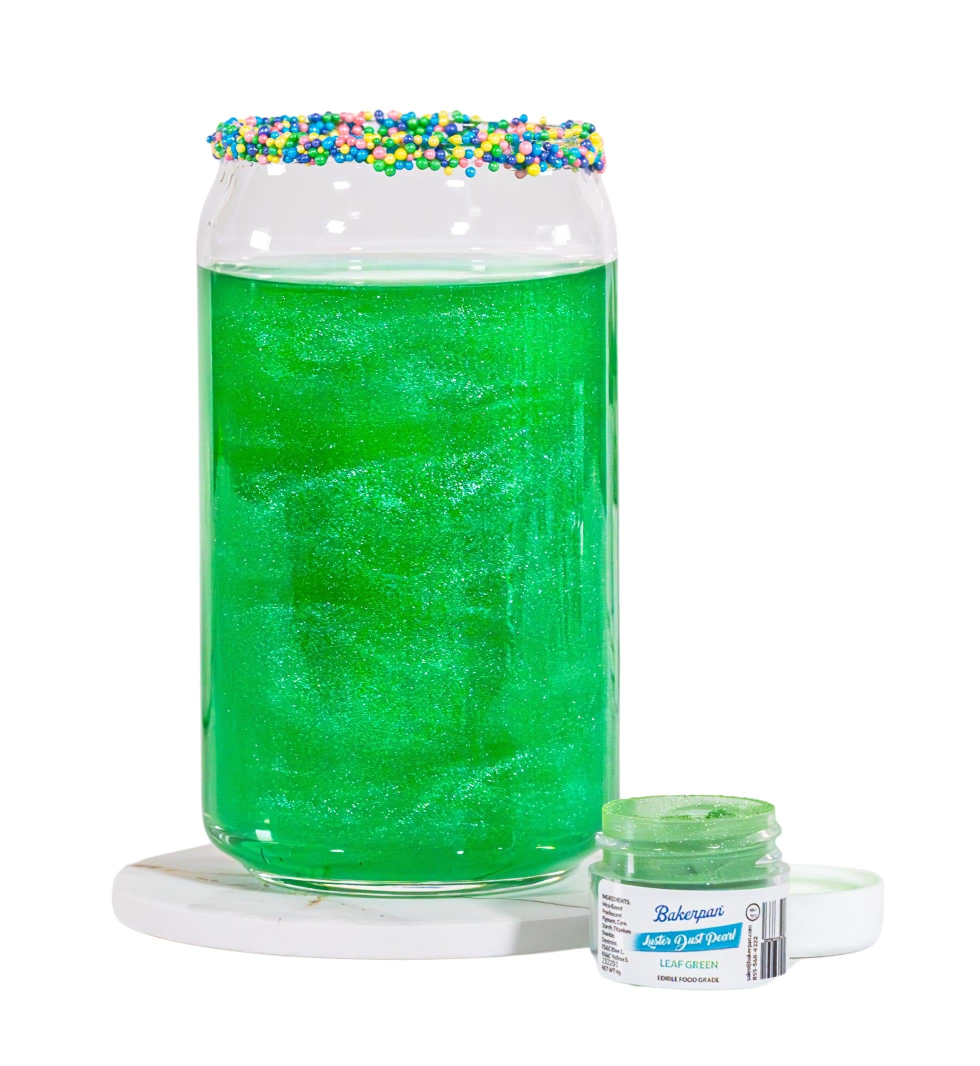 Bakerpan Pearl Luster Dust Edible, Leaf Green Edible Glitter for Cocktails, 4 Grams Edible Glitter for Cake Decorating, Cookies, Chocolates and Candies, Drinks (Made in USA)