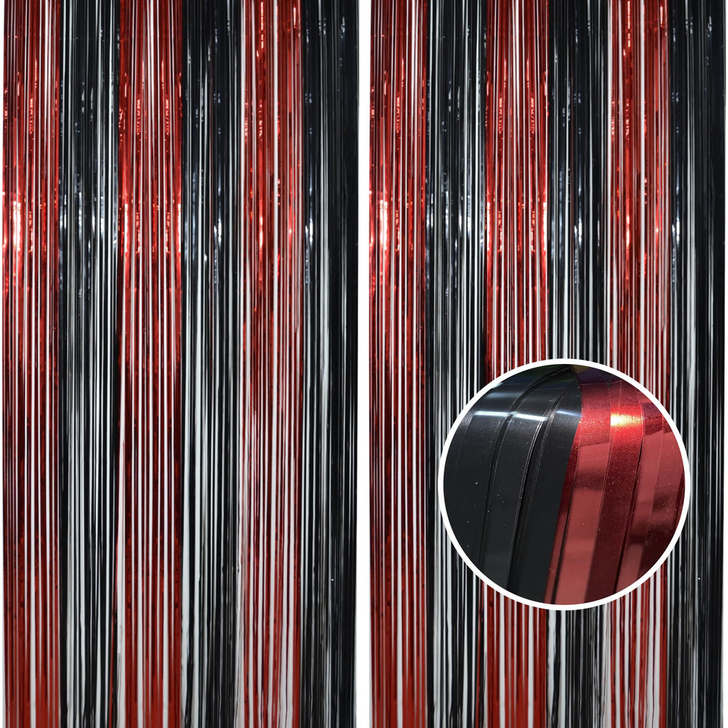 BRAVESHINE Party Streamers Fringe Backdrop | Red and Black Foil Curtain