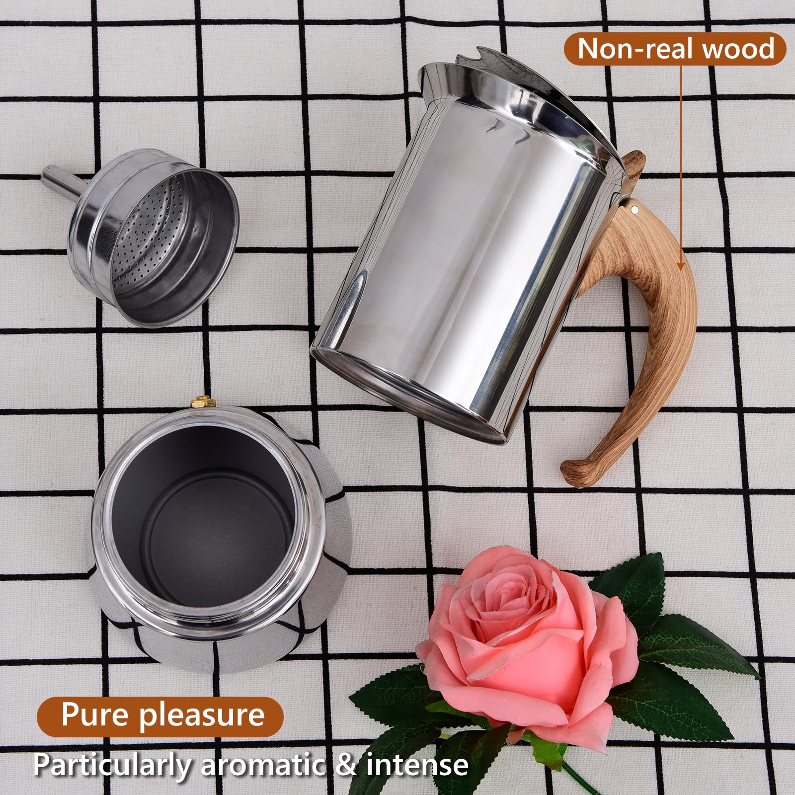 JingleChoo Induction Moka Pot, Stainless Steel, Stovetop Espresso Coffee Maker, 6 Cup/300ml/10.1oz, Easy to Use and Clean, Camping Home Use | for Mocha Cappuccinos, Lattes