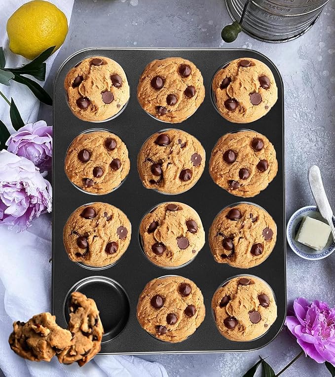 Nonstick Muffin Top Pan Set, 12-Cup, 13.5 x 10.2 inches, 2-Pack, Black