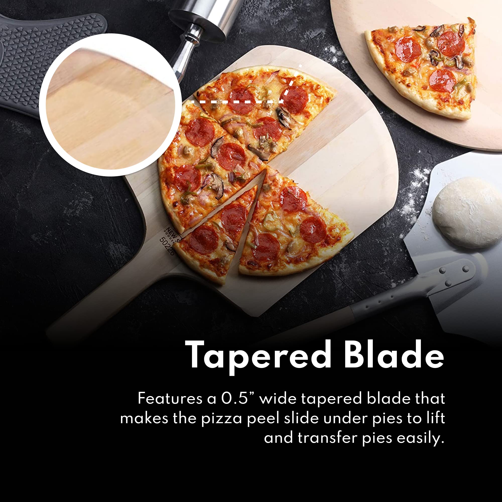 New Star Foodservice 50332 Restaurant-Grade Wooden Pizza Peel, 18" L x 16" W Plate, with 8" L Wooden Handle, 26" Overall Length