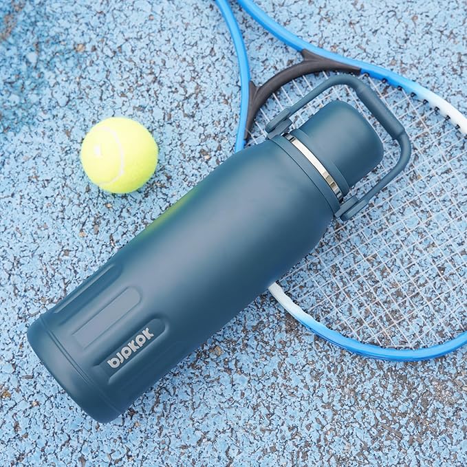 BJPKPK Insulated Thermos 40oz Disherwasher Safe Water Bottle with Handle and Lid Stainless Steel Water Bottles For Cold and Hot Beverages,Yellow