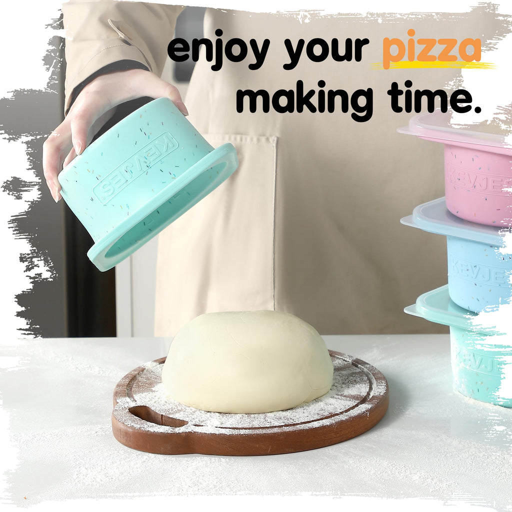 KEVJES PLUS 1000ml Pizza Dough Proofing Containers for DIY family Artisan Pizza, Food Grade Silicone Stackable Boxes with Lids, Freezer, Fridge, Dishwasher Safe-Sprinkles Pattern-3 Pack (Bondi Mint)
