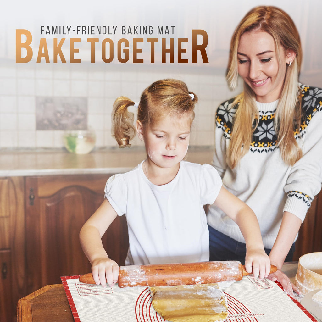 28 * 20 inches Red, Non-Slip Silicone Baking Sheets - Baking Mat with 0.7mm Thickness - Non-Stick Pastry & Cookie Mat for Kitchen Counter for Rolling Out Dough with Measurements.