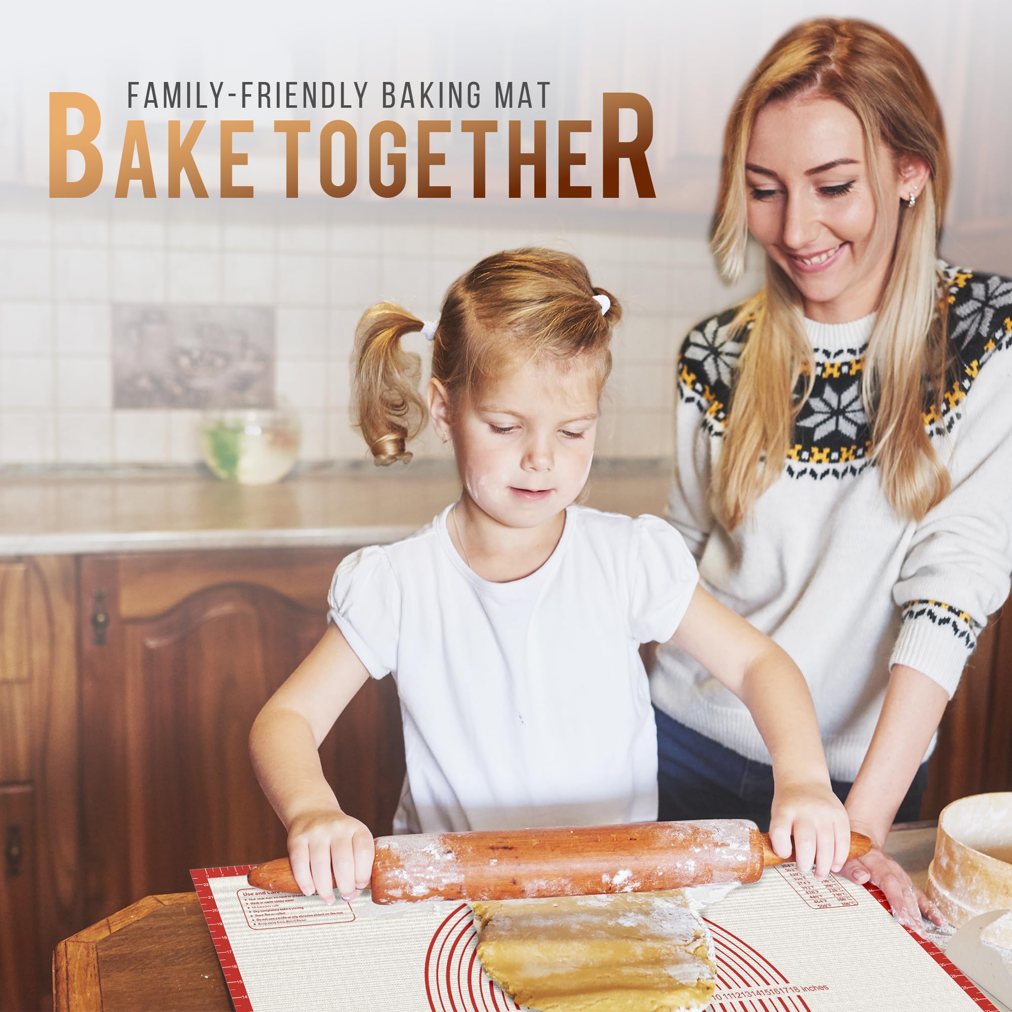 28 * 20 inches Red, Non-Slip Silicone Baking Sheets - Baking Mat with 0.7mm Thickness - Non-Stick Pastry & Cookie Mat for Kitchen Counter for Rolling Out Dough with Measurements.