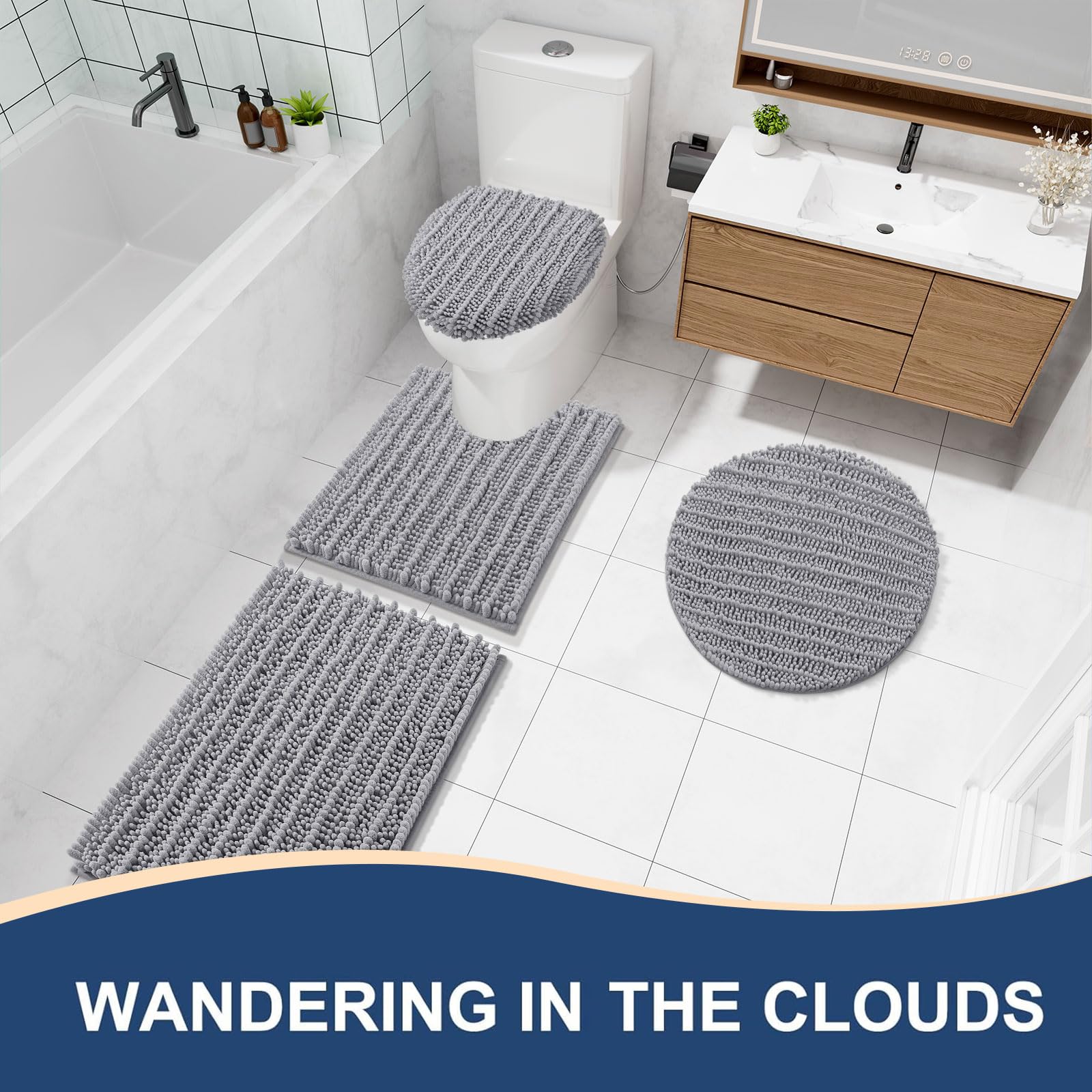 Arotive Bathroom Rugs Mat 59x35, Soft Absorbent Chenille Shaggy Bath Mat
