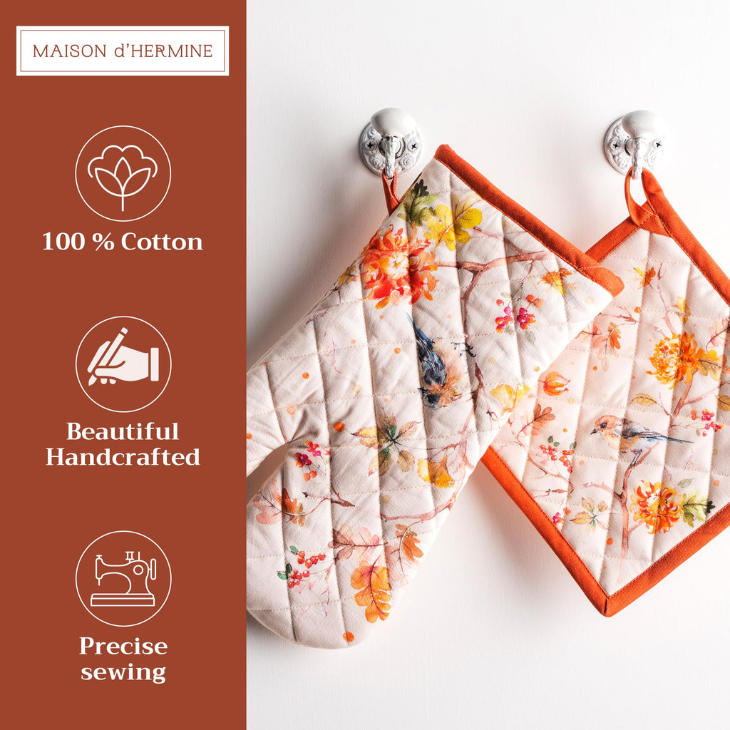 Maison d' Hermine 100% Cotton Oven Mitt & Pot Holder Set (7.5"x13" & 8"x8")