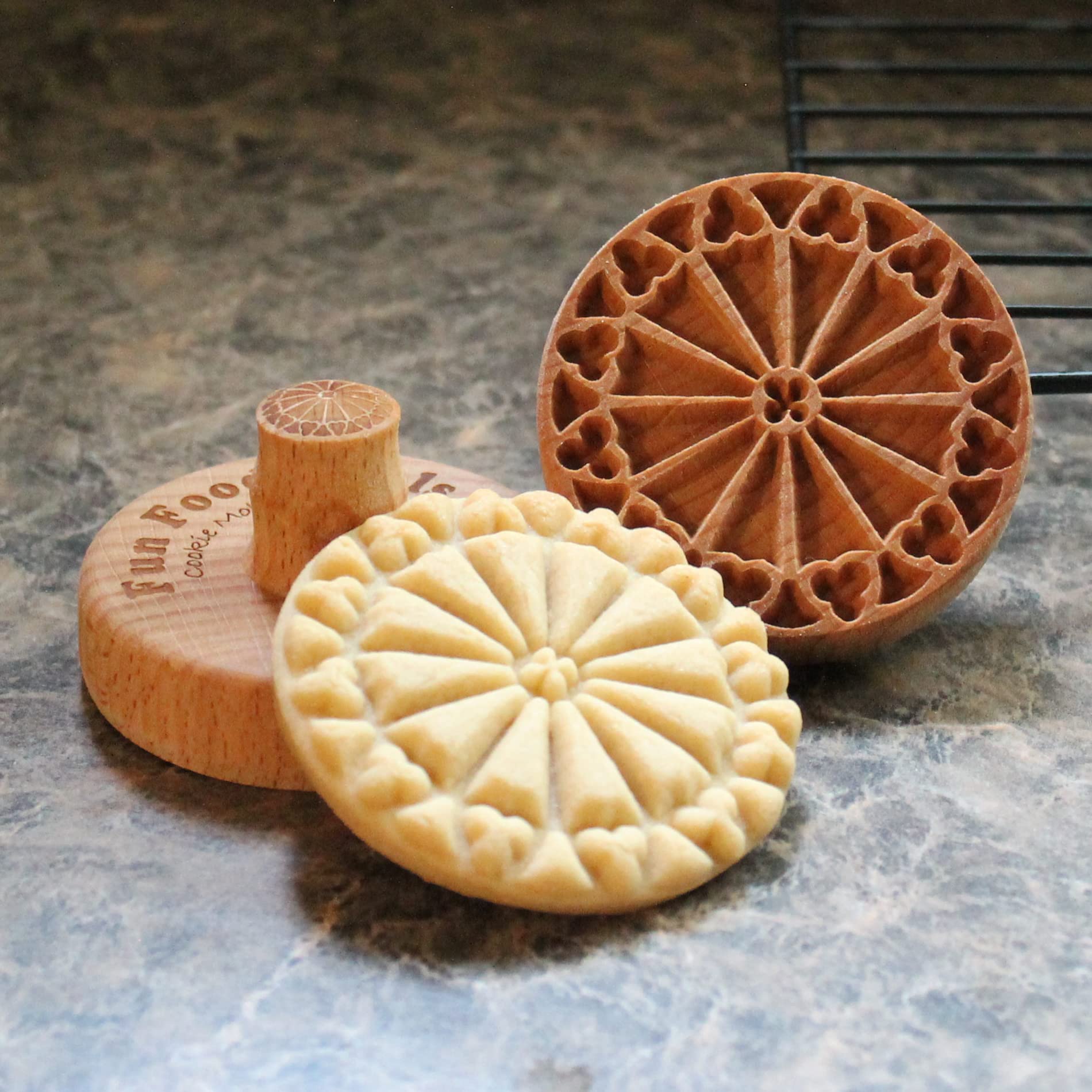 Fun Food Tools, Wood Cookie Stamp, 2.5 Inch (Rose Window CS-003)