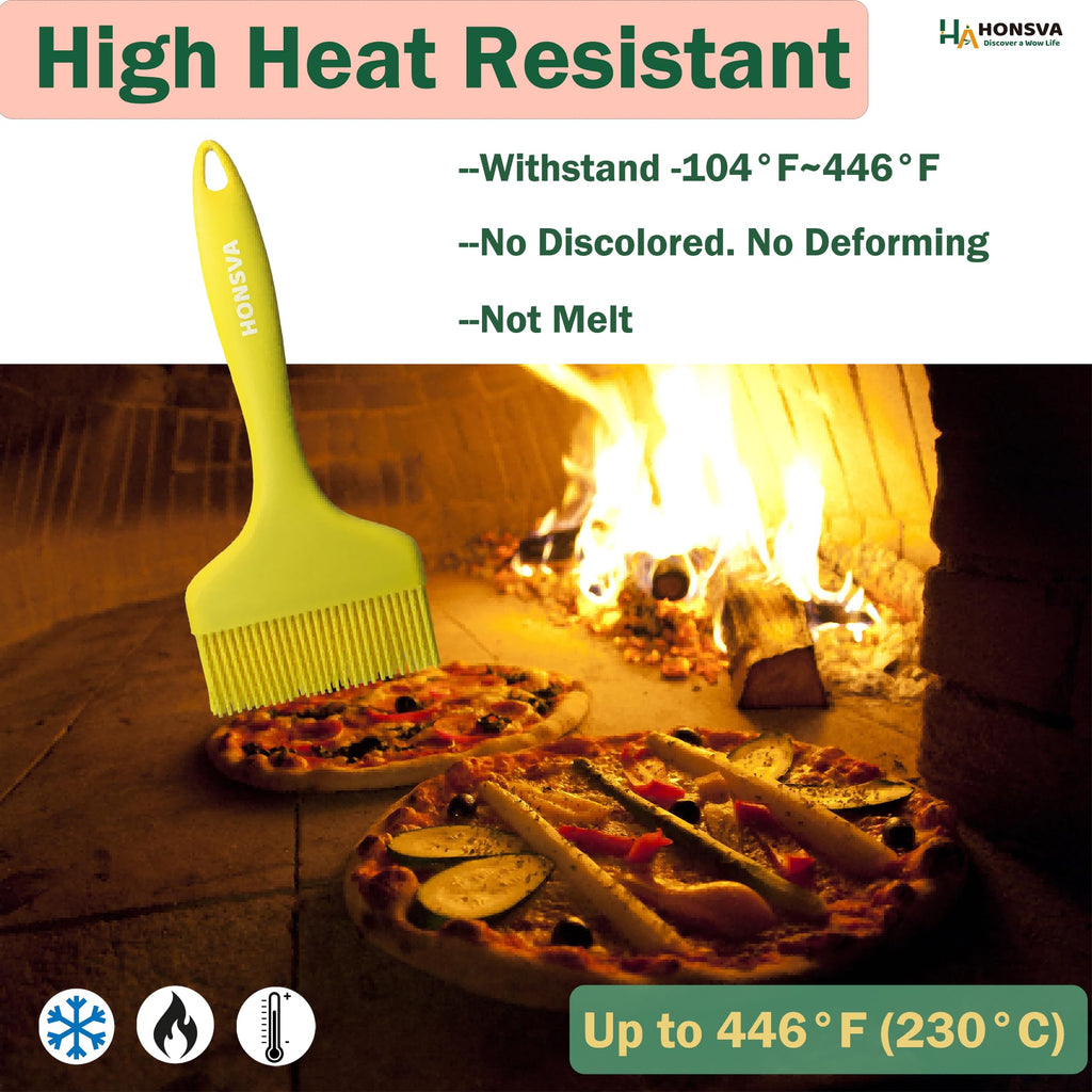 HONSVA Widened Silicone Pastry Basting Brush 2 Pcs, One-Piece Design, W/3.5", Heat Resistant Kitchen Brush for Baking, Grilling, Saucing Oil, BBQ Sauce, Marinade etc, Dishwasher Safe,Yellow&Green
