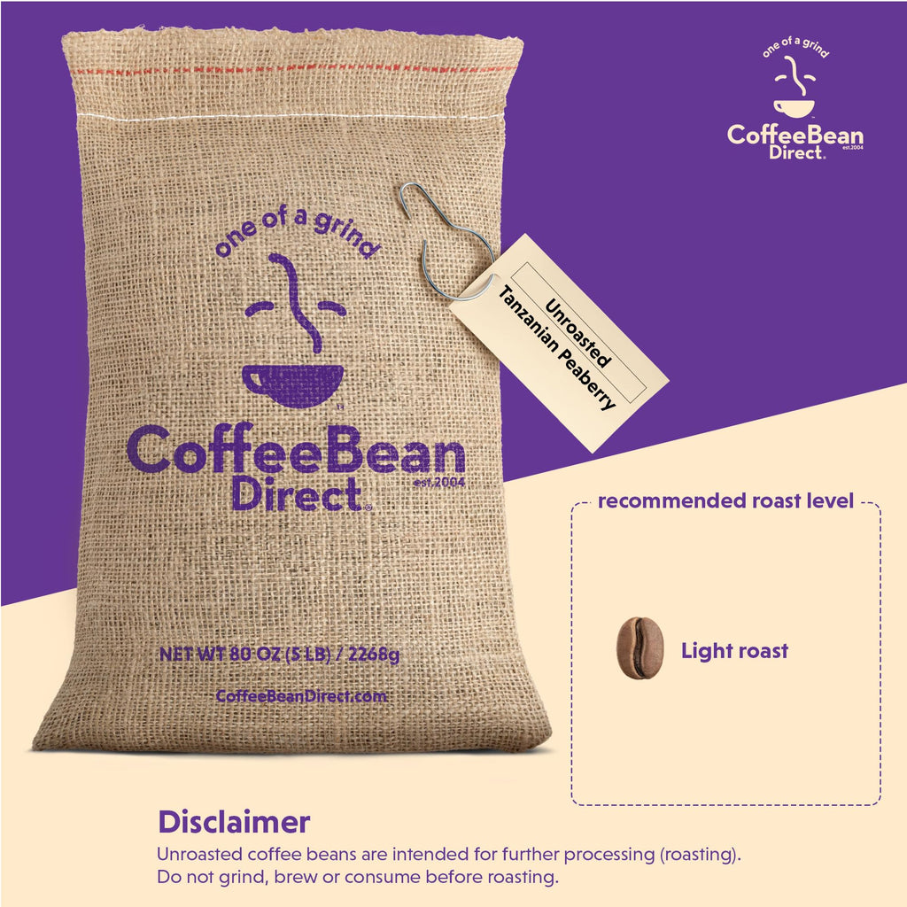 Coffee Bean Direct Unroasted Tanzanian Peaberry, 5lb Bag