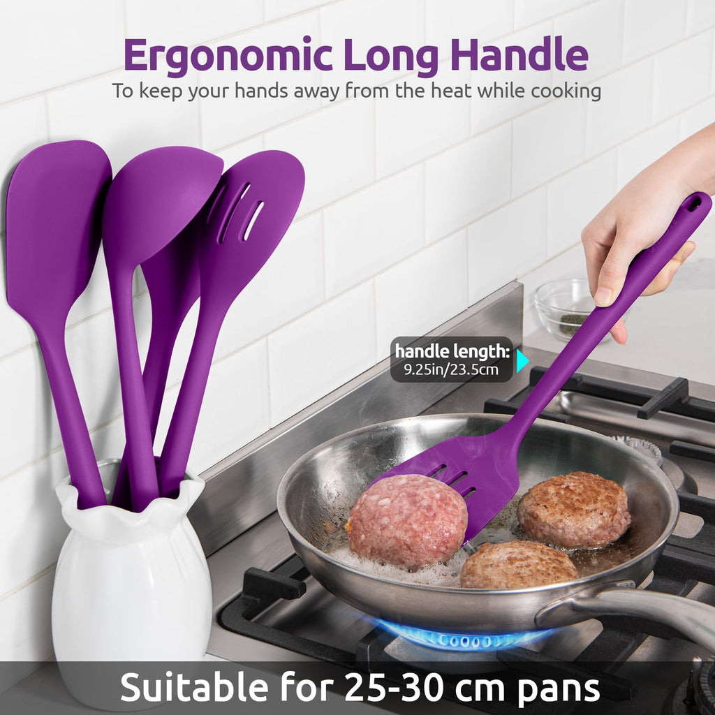 U-Taste Silicone Kitchen Cooking Utensil Set of 5, 13.6" Long, Purple