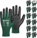 KAYGO Safety Work Gloves PU Coated,12 Pairs KG11PB Seamless Knit Glove for Men and Women, with Smooth Grip on Palm and Fingers, Ideal for General Duty Work (X-Large,Dark Green)