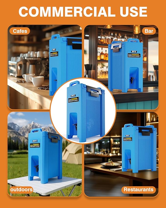 PYY Insulated Beverage Dispenser 5 Gallon, Hot and Cold Drink Water Coffee Carrier with Spigot Handle and Stand, Commercial Thermal Container for Chocolate Cocoa Iced Juice Tea Milk Restaurant Party