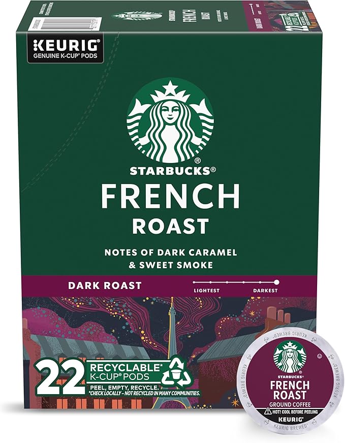 Starbucks K-Cup Coffee Pods, Dark Roast Coffee, French Roast for Keurig Brewers, 100% Arabica, 1 box (22 pods)
