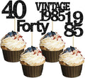 Gyufise 24Pcs Vintage 1985 Cupcake Toppers Glitter Cheers to 40 Fabulous Forty Cupcake Picks 40th Birthday Wedding Anniversary Party Cake Decorations Supplies Black