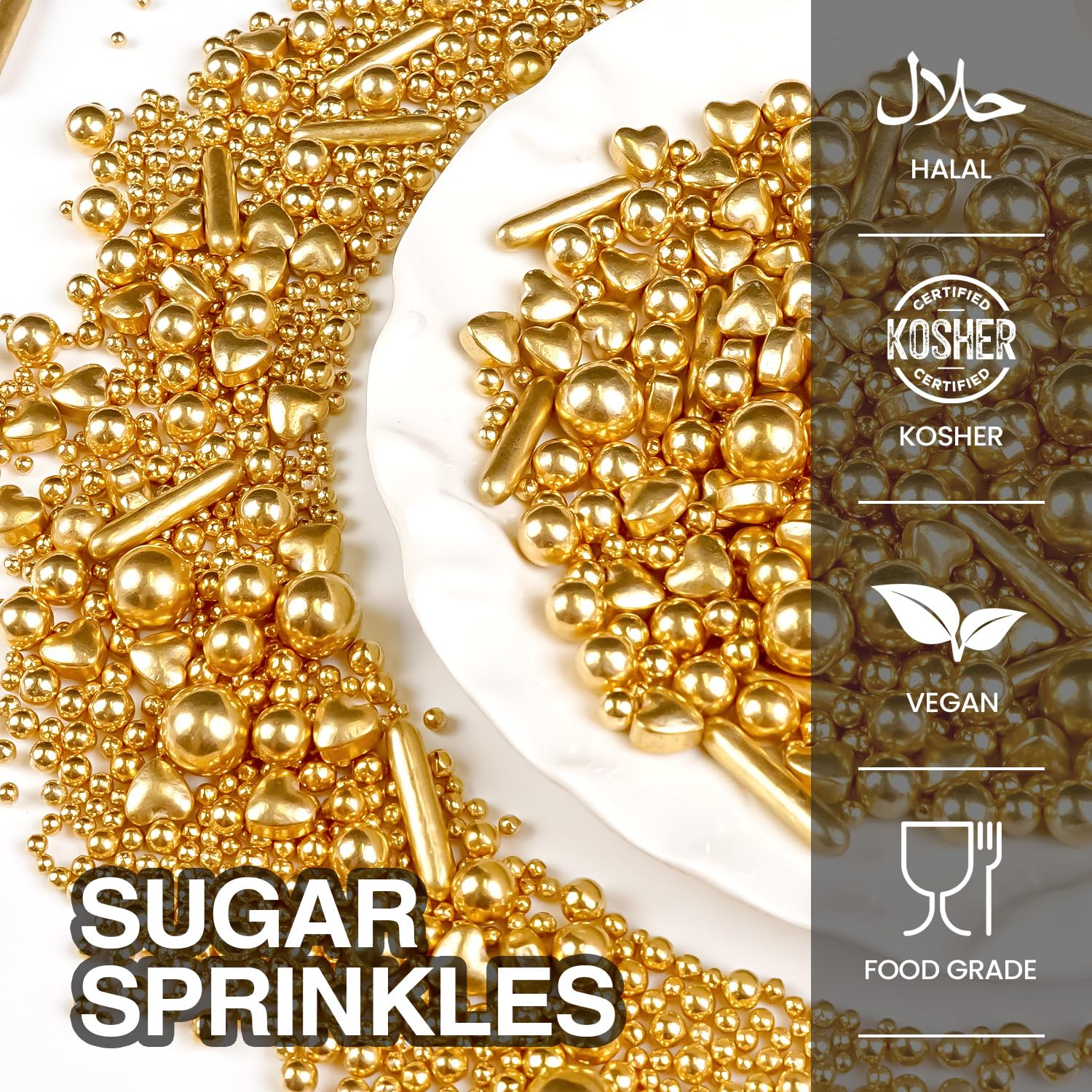 Gold Pearl Heart Sprinkles for Cake Decorating, 150g/5.29oz Mix Size Sugar, Heart Cake Decoration, Golden Sprinkles, Love Sprinkles, Cupcakes, Baking, Wedding Party Supplies