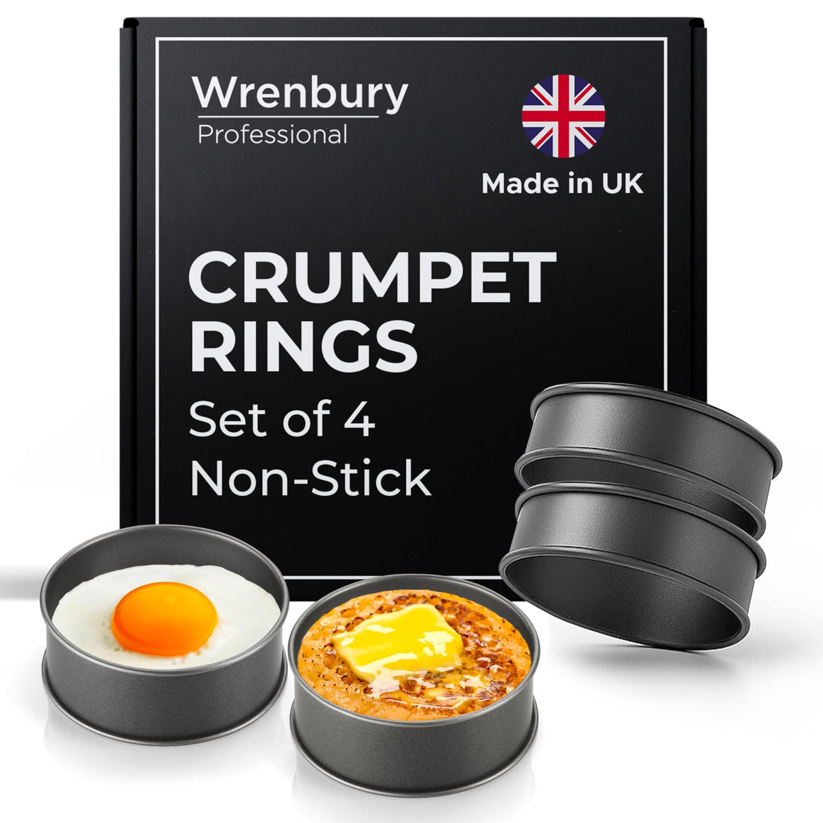 Wrenbury Crumpet Rings Nonstick 3.5 inch - English Muffin Rings - Set of 6 Food Ring Molds for Cooking – Metal Baking Egg Ring Set - Made in England