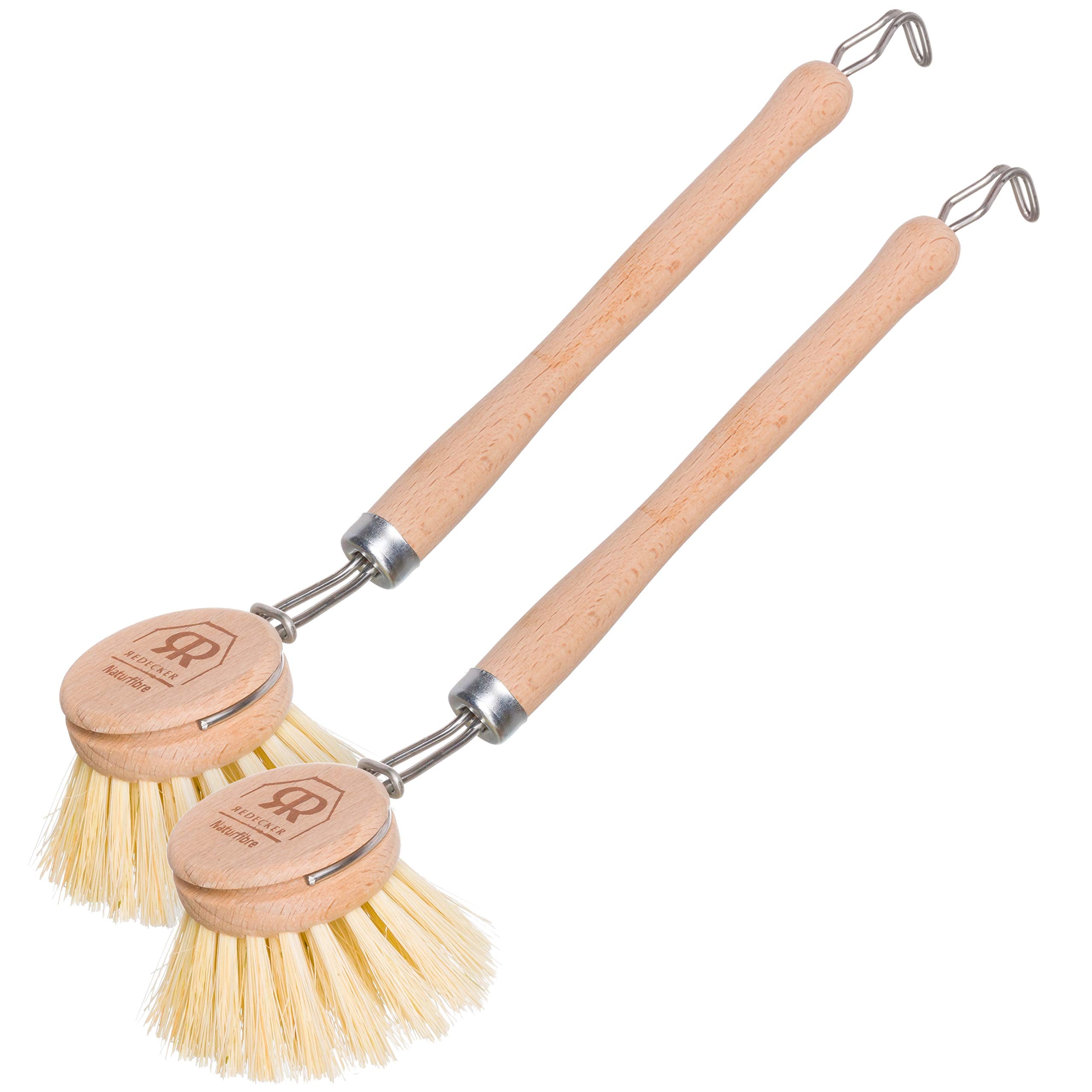 Redecker Dish Brush, Tampico Fiber, 1-1/2 Inch Round, 2 Pack – Wooden Dish Scrub Brushes for Everyday Cleaning, Untreated Beechwood, Made in Germany