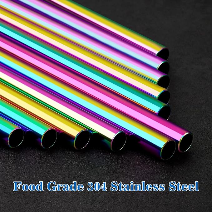 Tomorotec 40oz Straws, 14PCS Stainless Steel Replacement Straws for Stanley 40oz Adventure Quencher Travel Tumblers w/Cleaning Brushes 2PCS, Food-Grade, Dishwasher Safe for Smoothies (Metallic)