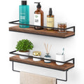 Meangood Floating Shelves Wall Mounted Set of 2, Towel Bar Rustic Wood Wall Storage Shelves for Bedroom,Living Room,Bathroom, Kitchen Rustic Brown